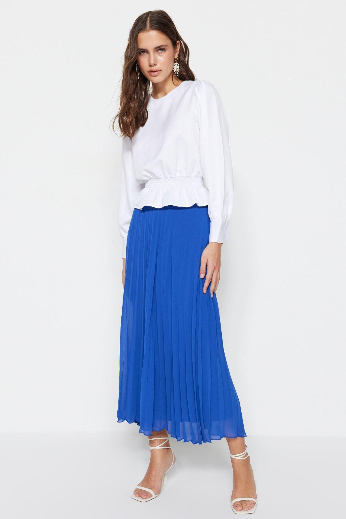 Trendyol - Navy Flared Maxi Skirt