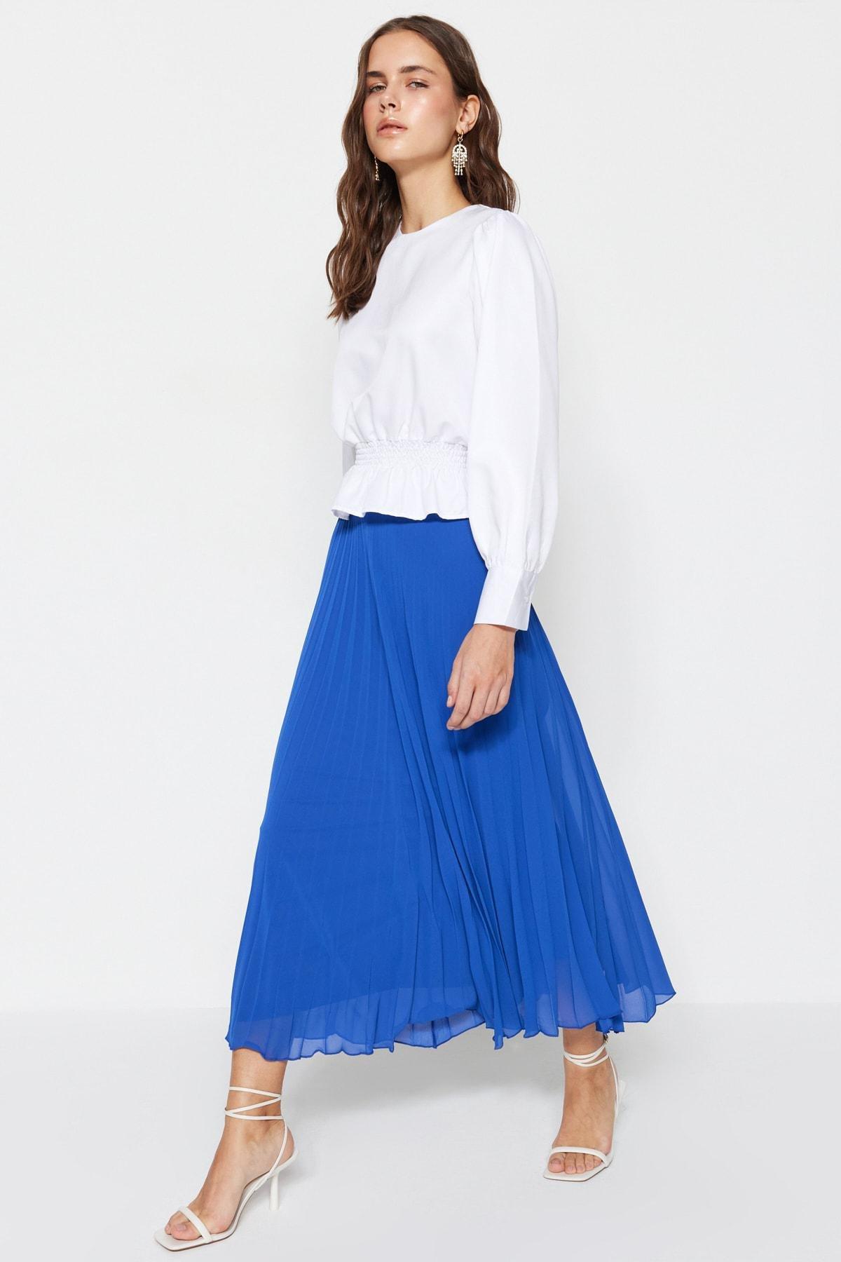 Trendyol - Navy Flared Maxi Skirt