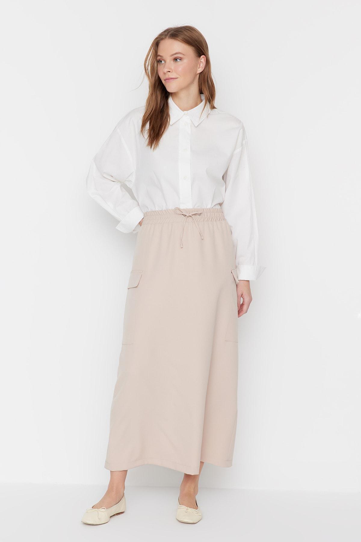 Beige High Waist Maxi Skirt, , large image number 1