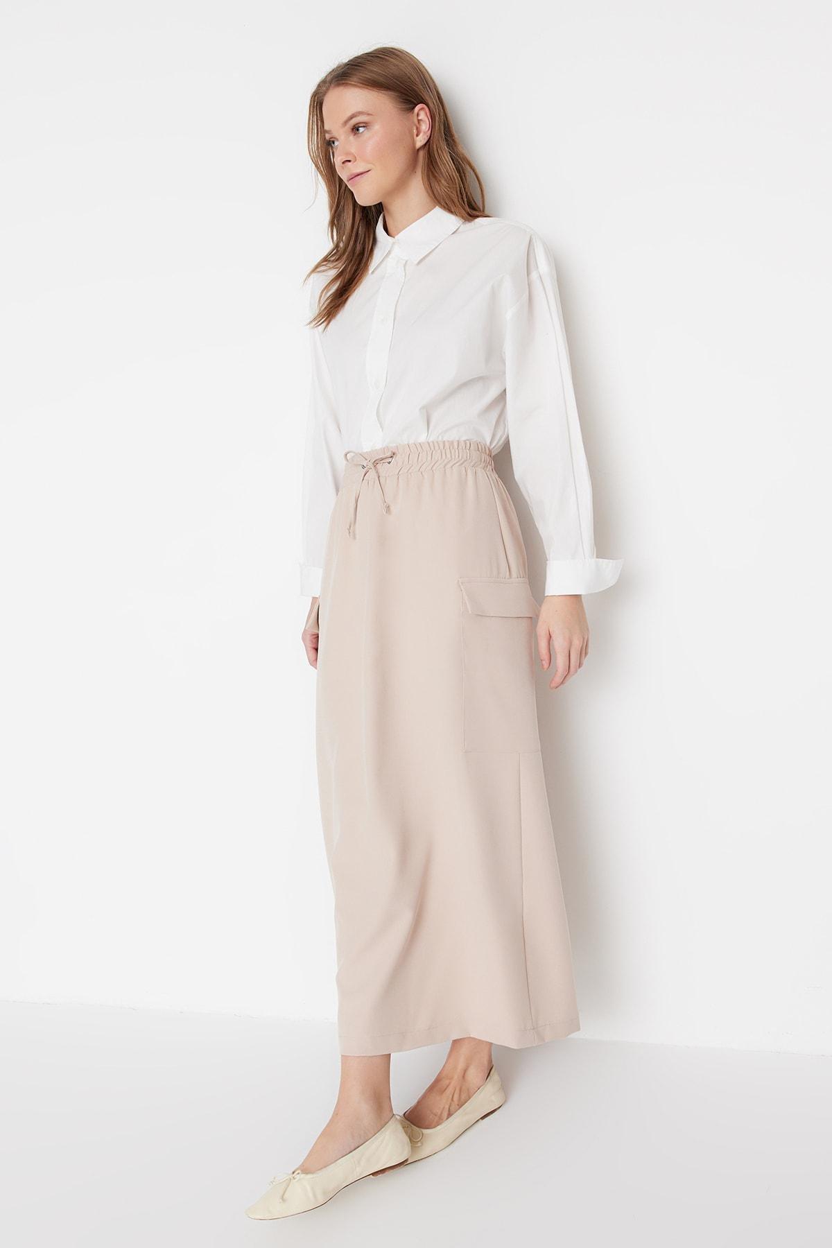 Beige High Waist Maxi Skirt, , large image number 2