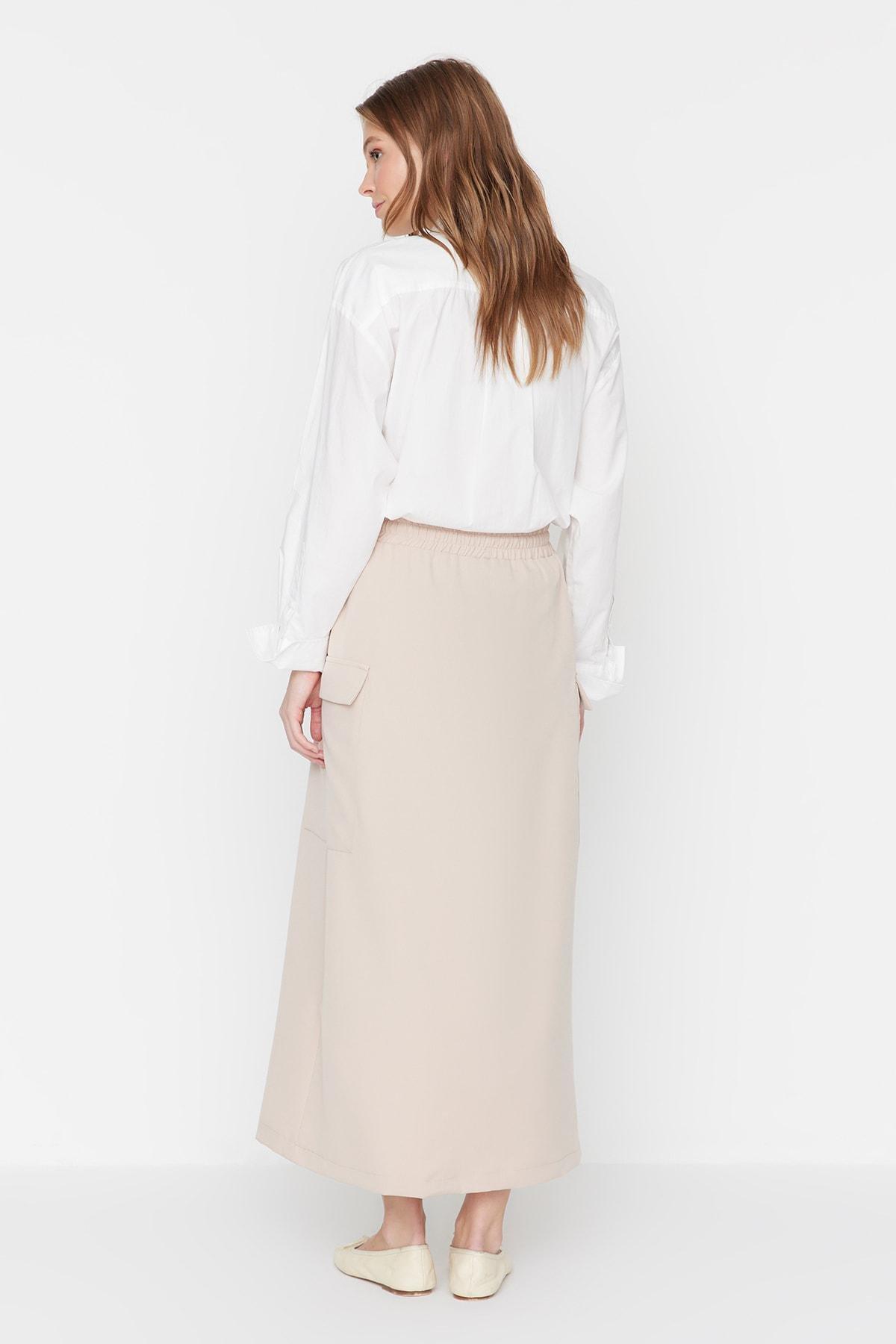 Beige High Waist Maxi Skirt, , large image number 4