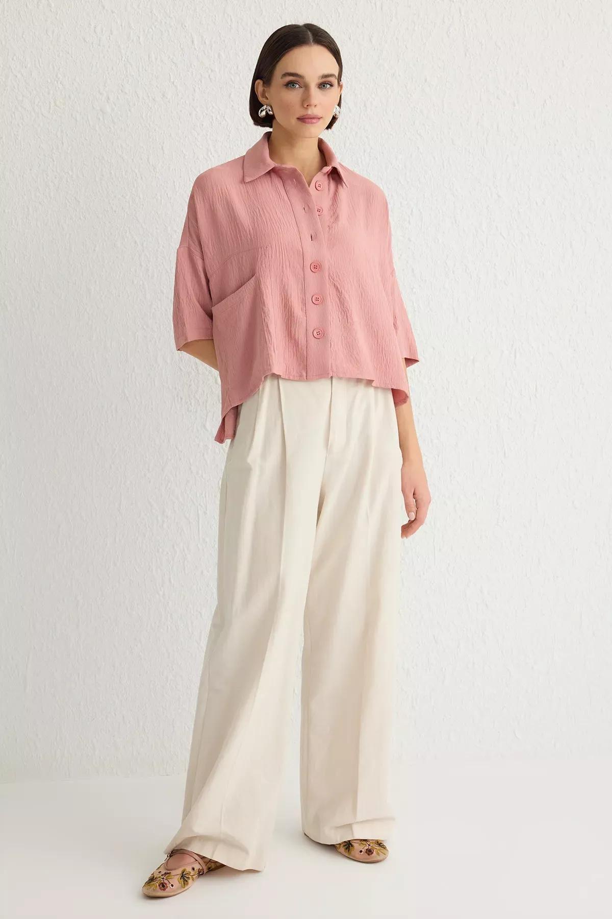 Pink Oversize Woven Shirt, LIGHT PINK, large image number 0
