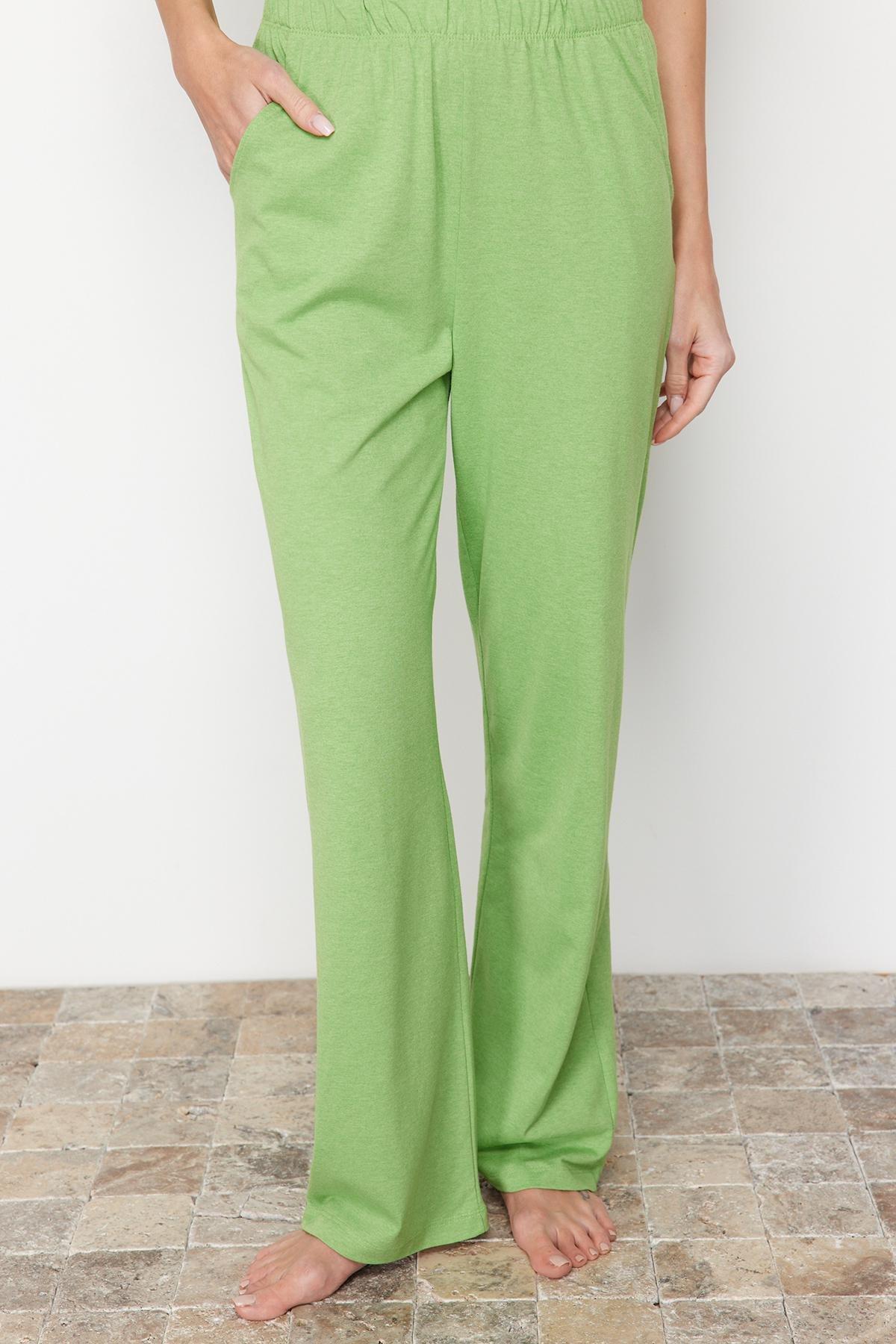 Green Printed Knitted Pajamas Set, Dark green, large image number 4