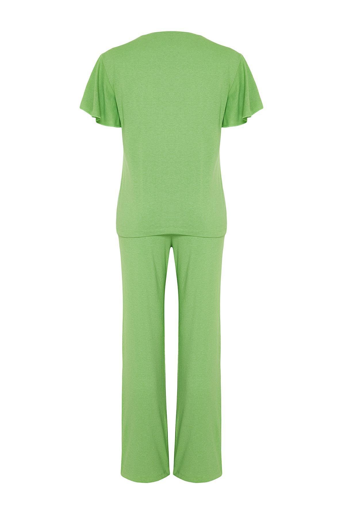 Green Printed Knitted Pajamas Set, Dark green, large image number 6