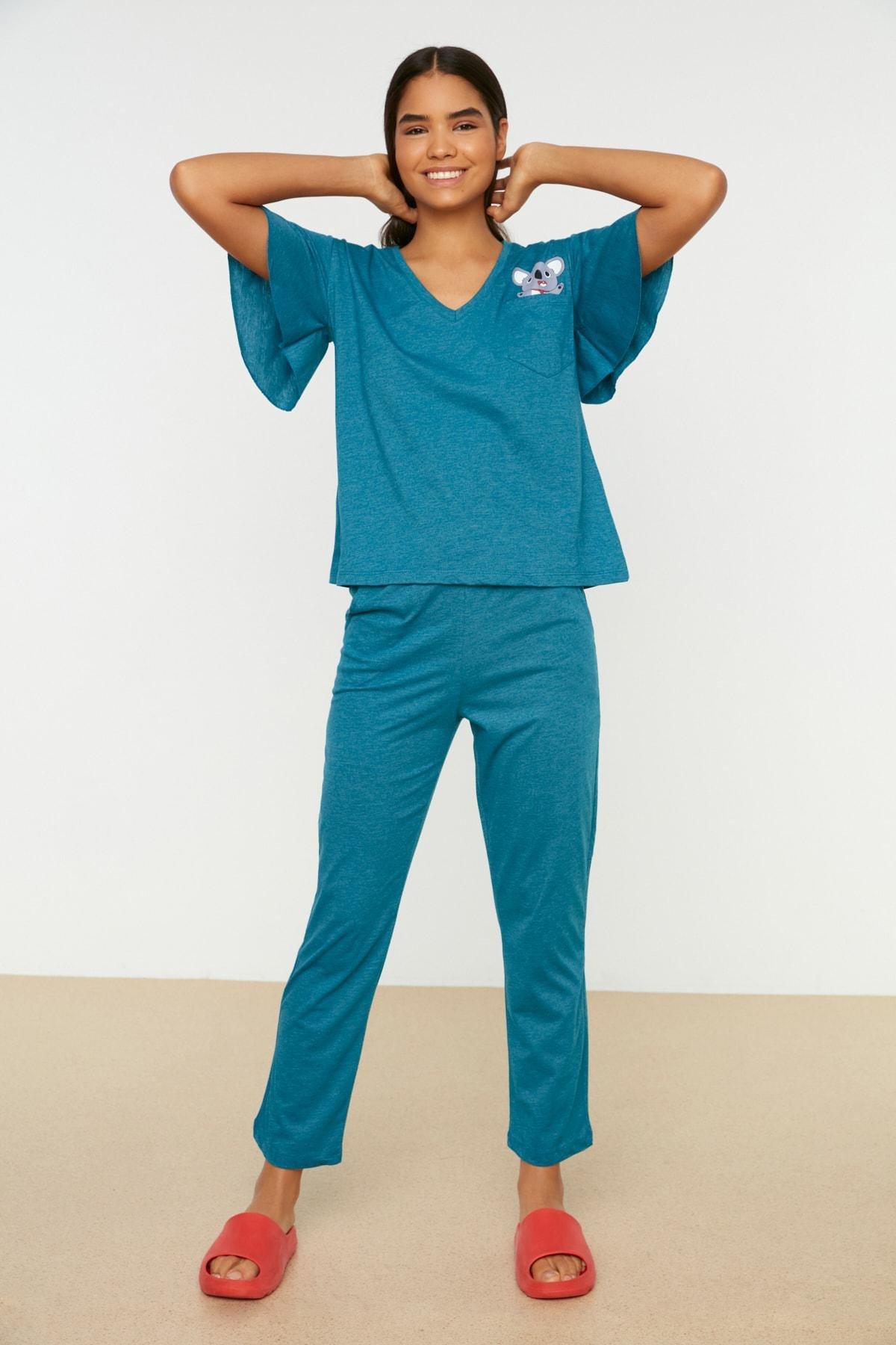 Blue Plain Pajama Set, Blue, large image number 0