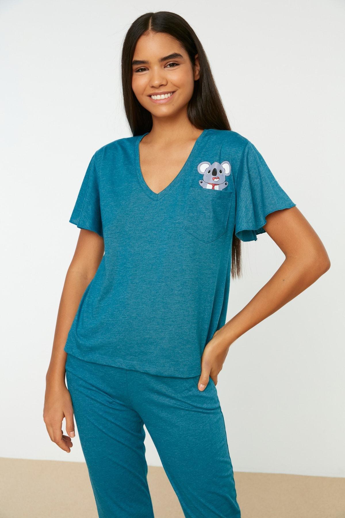 Blue Plain Pajama Set, Blue, large image number 1