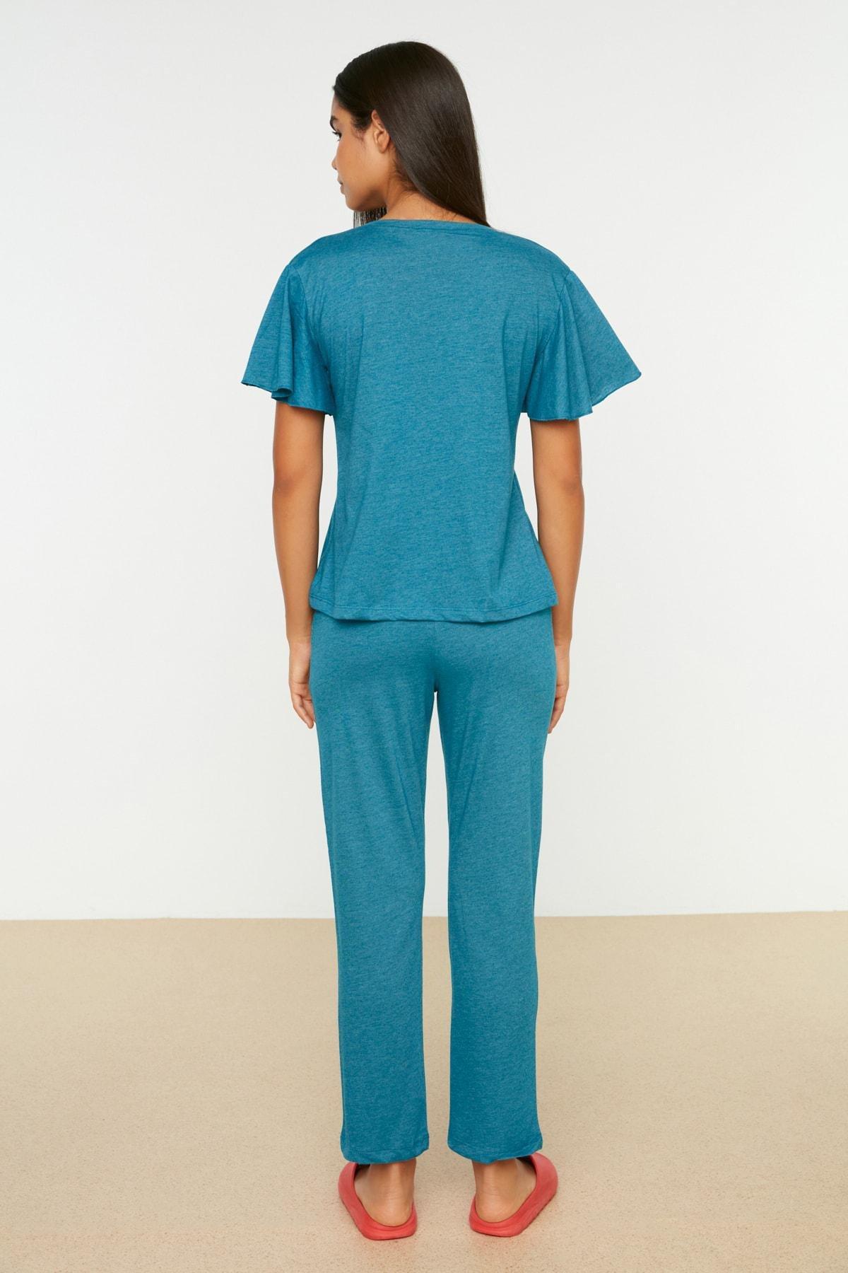 Blue Plain Pajama Set, Blue, large image number 3