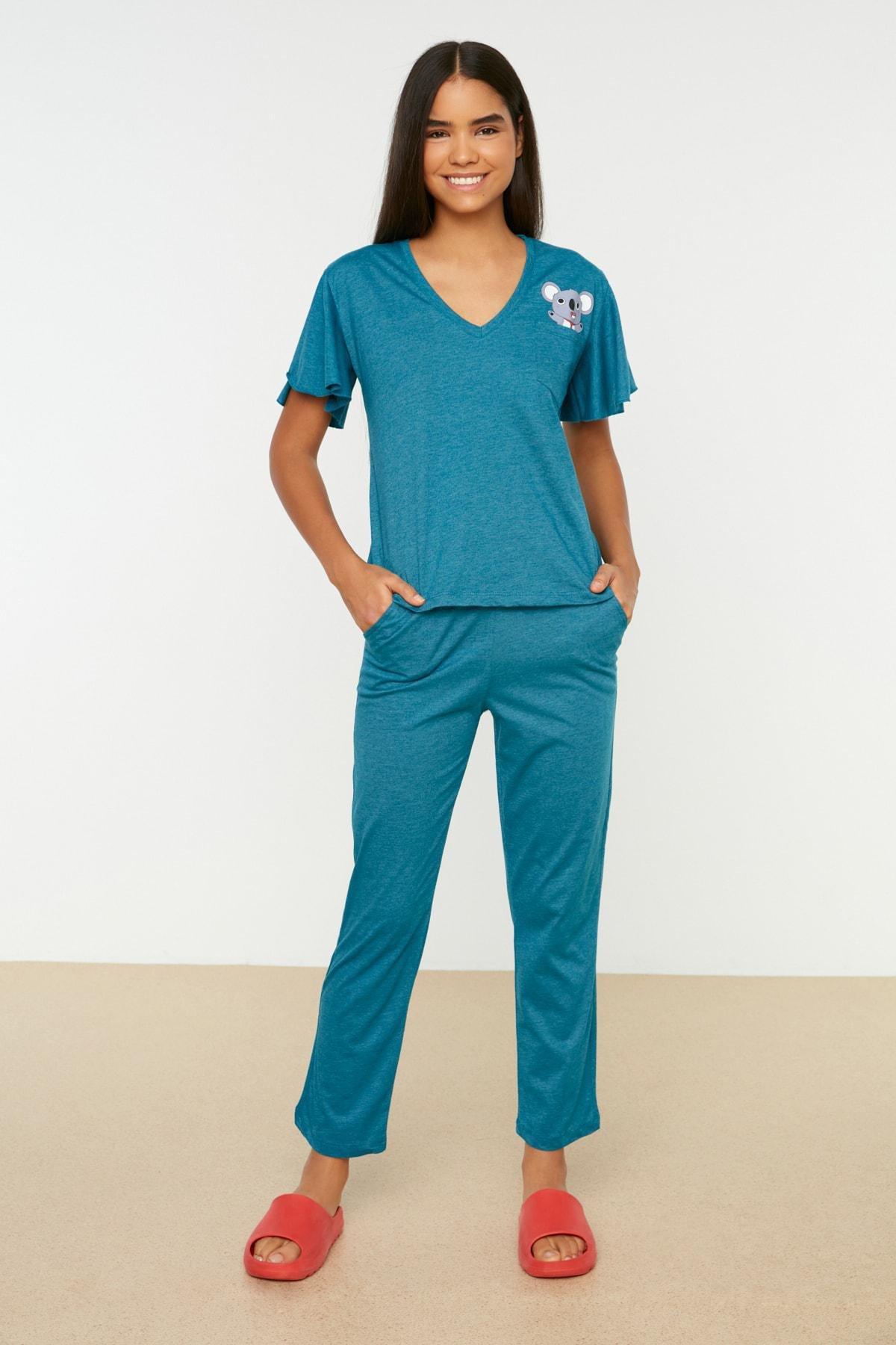 Blue Plain Pajama Set, Blue, large image number 4