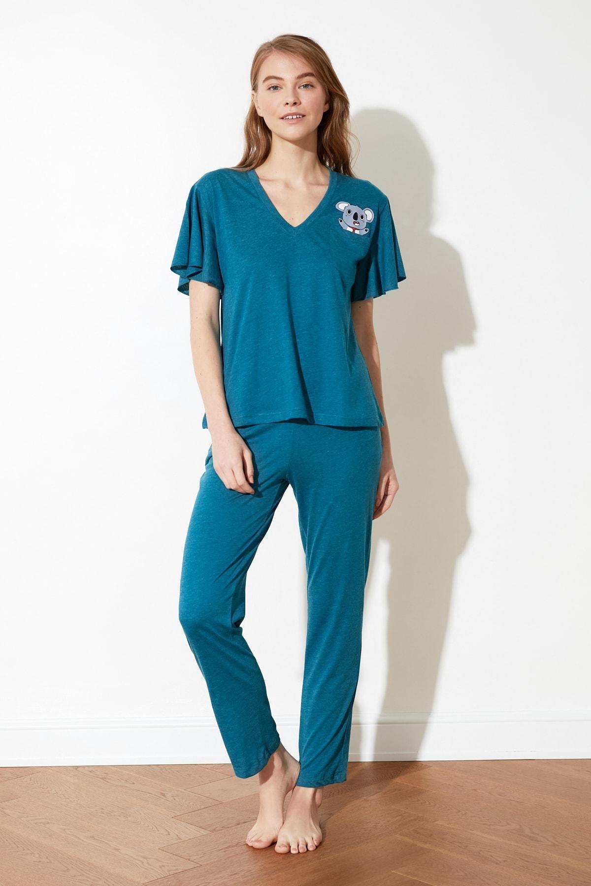 Blue Plain Pajama Set, Blue, large image number 6