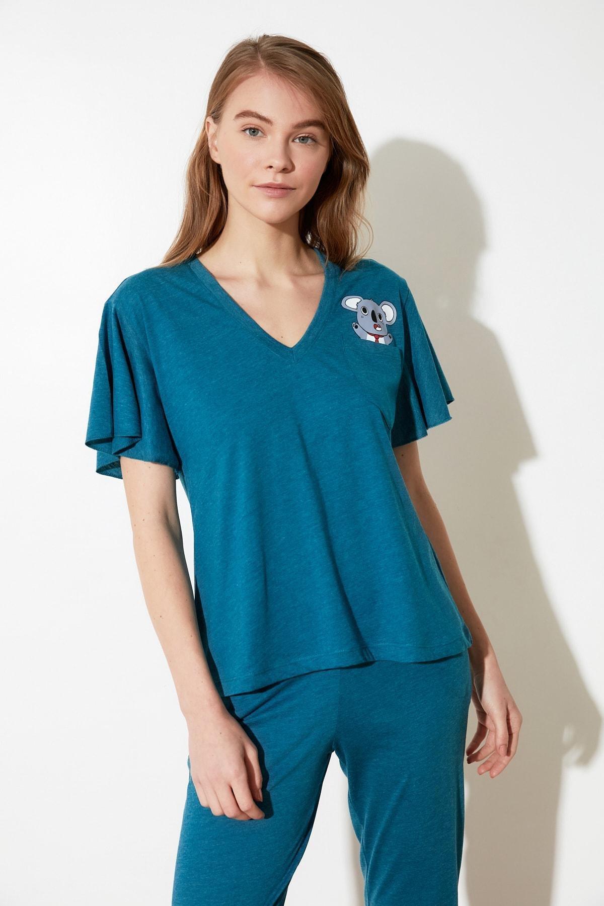 Blue Plain Pajama Set, Blue, large image number 7