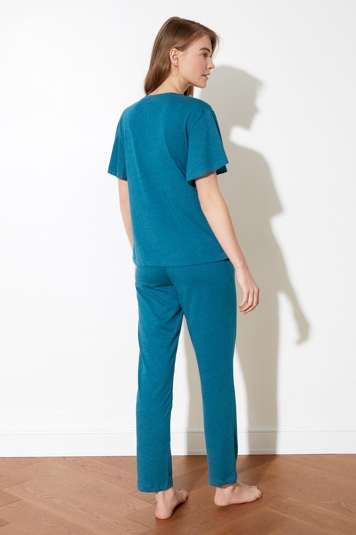 Blue Plain Pajama Set, Blue, large image number 8