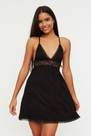 Trendyol - Black Jile V-Neck Mini Nightgown