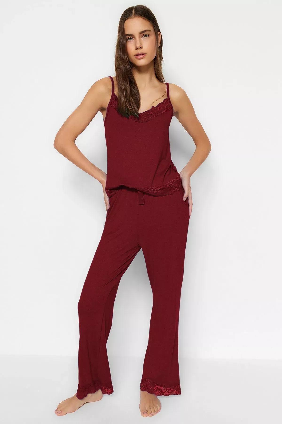Burgundy Ribbon Strap Pajama Set, , large image number 2