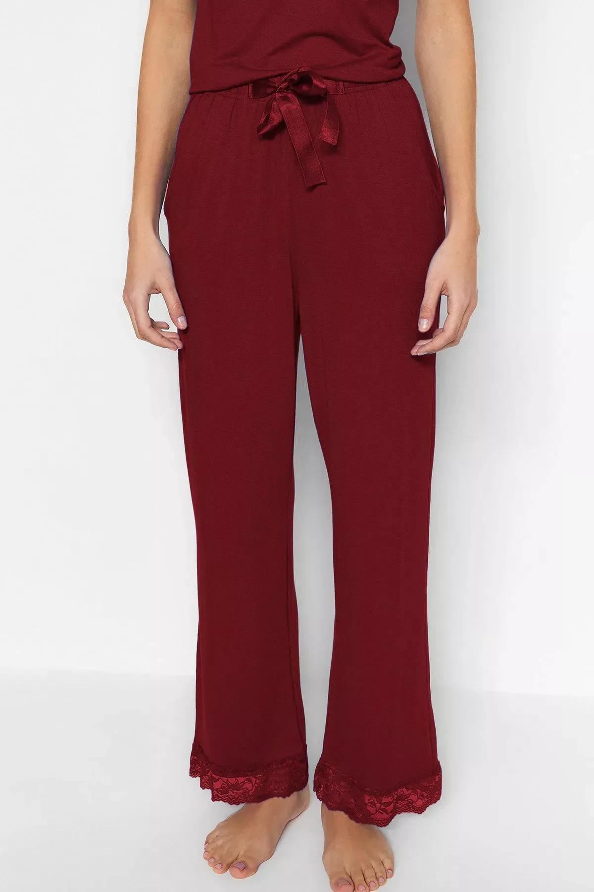 Burgundy Ribbon Strap Pajama Set, , large image number 3