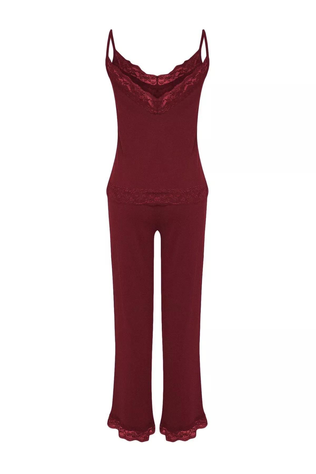 Burgundy Ribbon Strap Pajama Set, , large image number 5