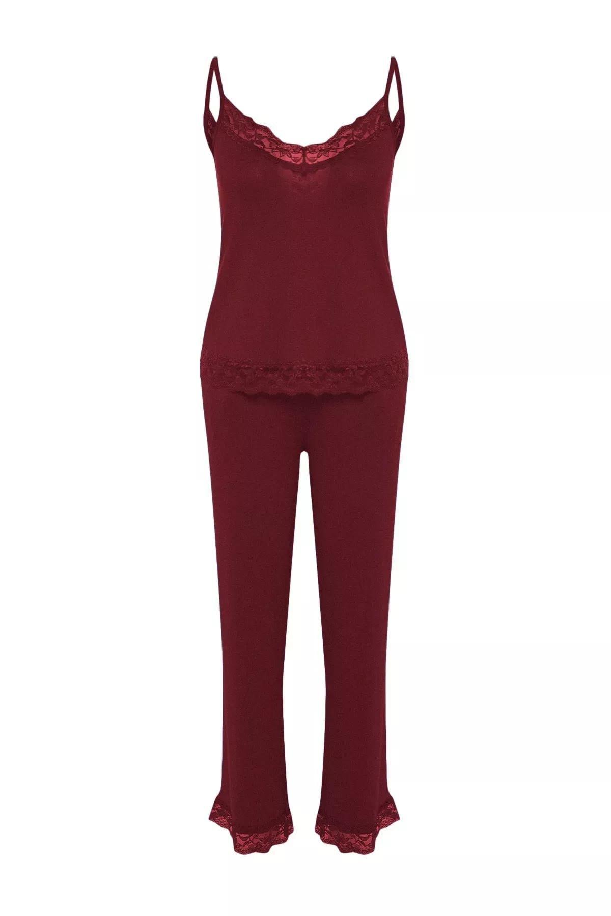Burgundy Ribbon Strap Pajama Set, , large image number 7