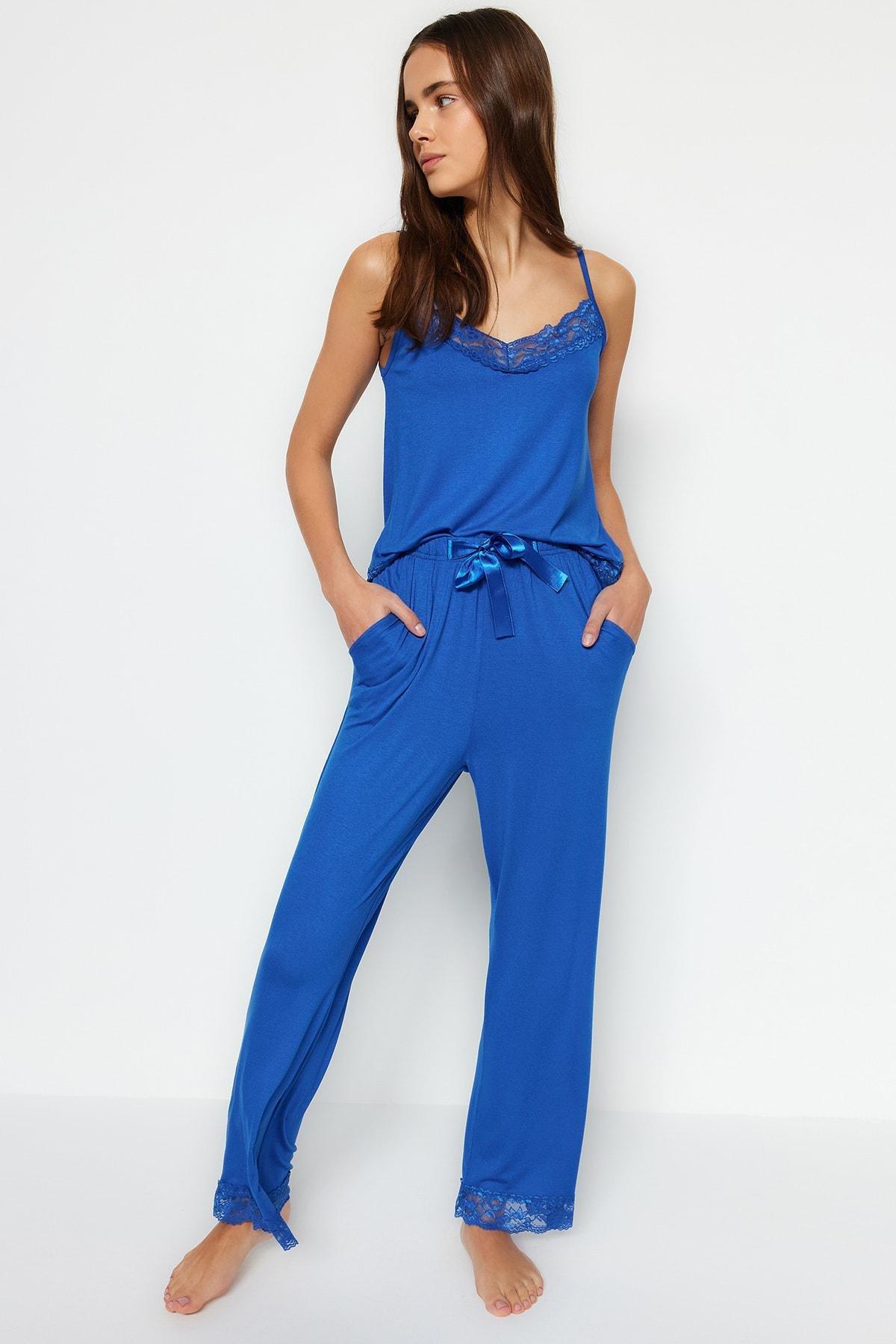 Blue Scoop Neck Pajama Set, , large image number 0