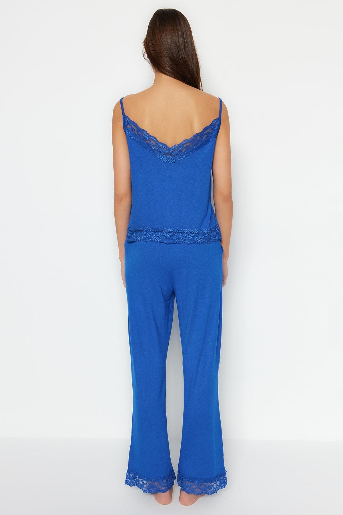 Blue Scoop Neck Pajama Set, , large image number 4