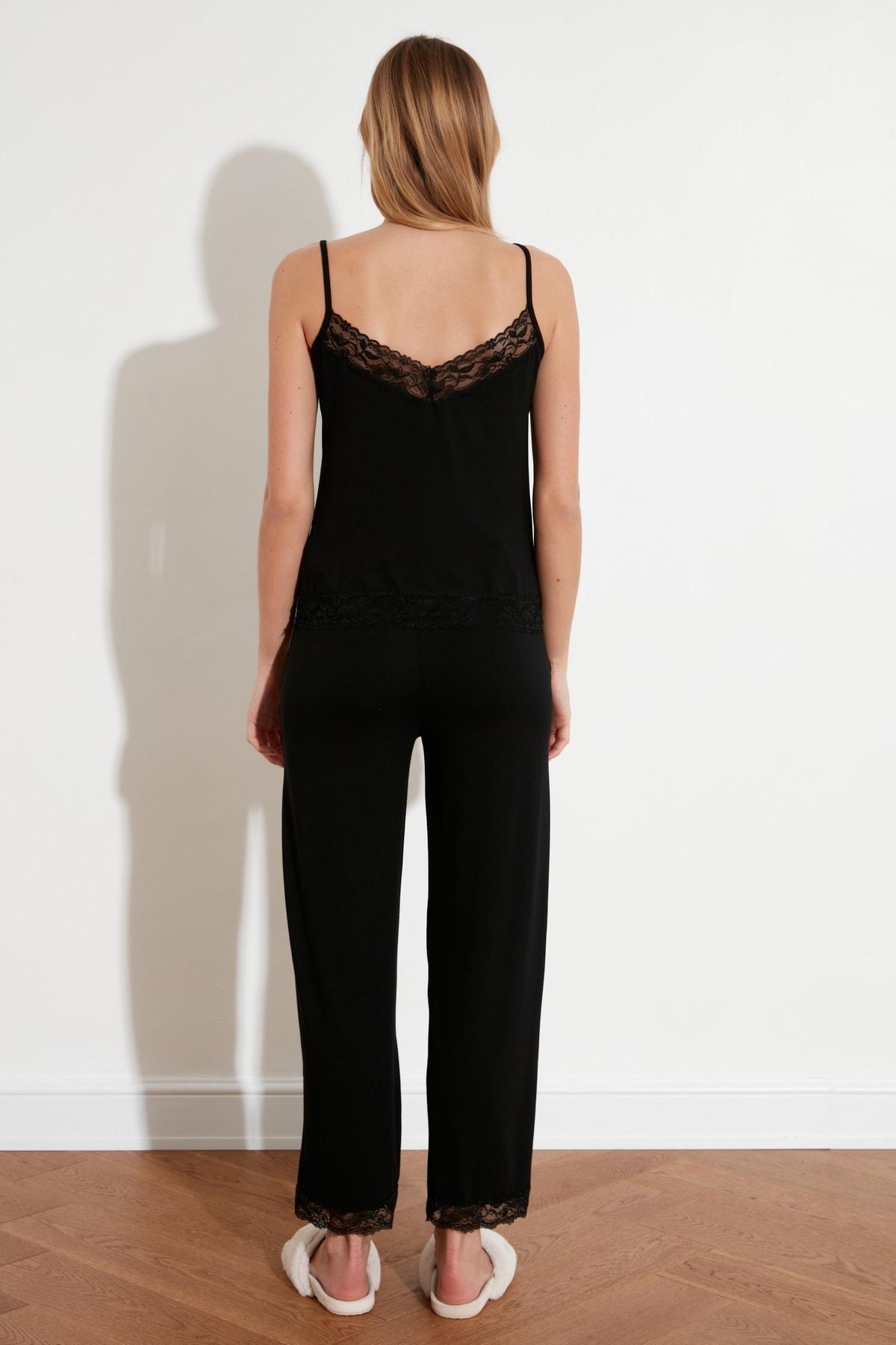 Black Lace Detailed Pajama Set, , large image number 4