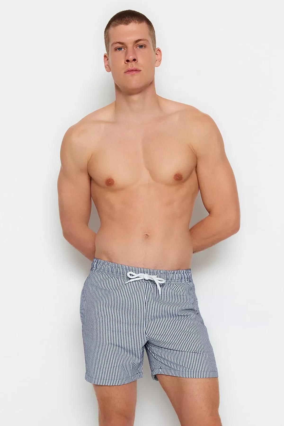 Navy Striped Swim Shorts, , medium