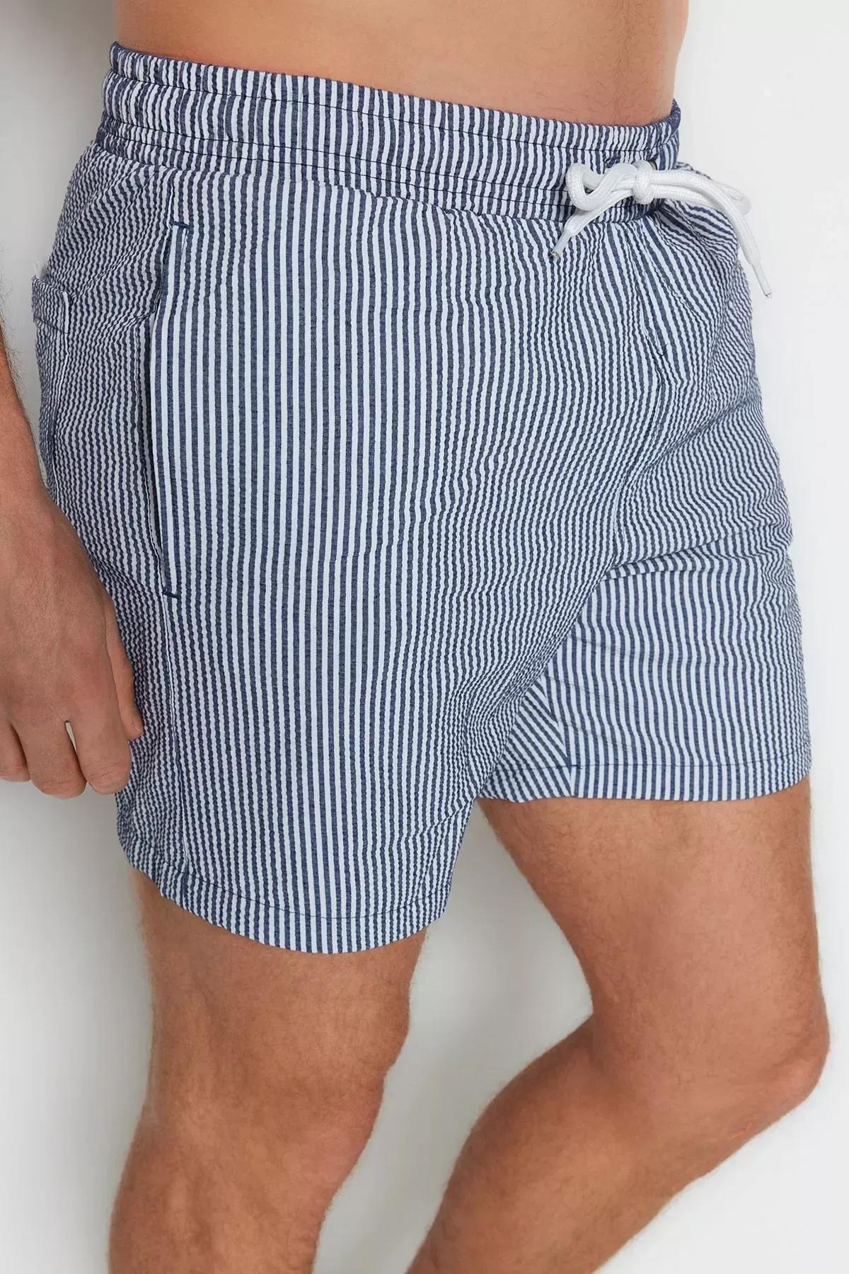 شورت سباحة مخطط، كحلي, Navy blue, large image number 3