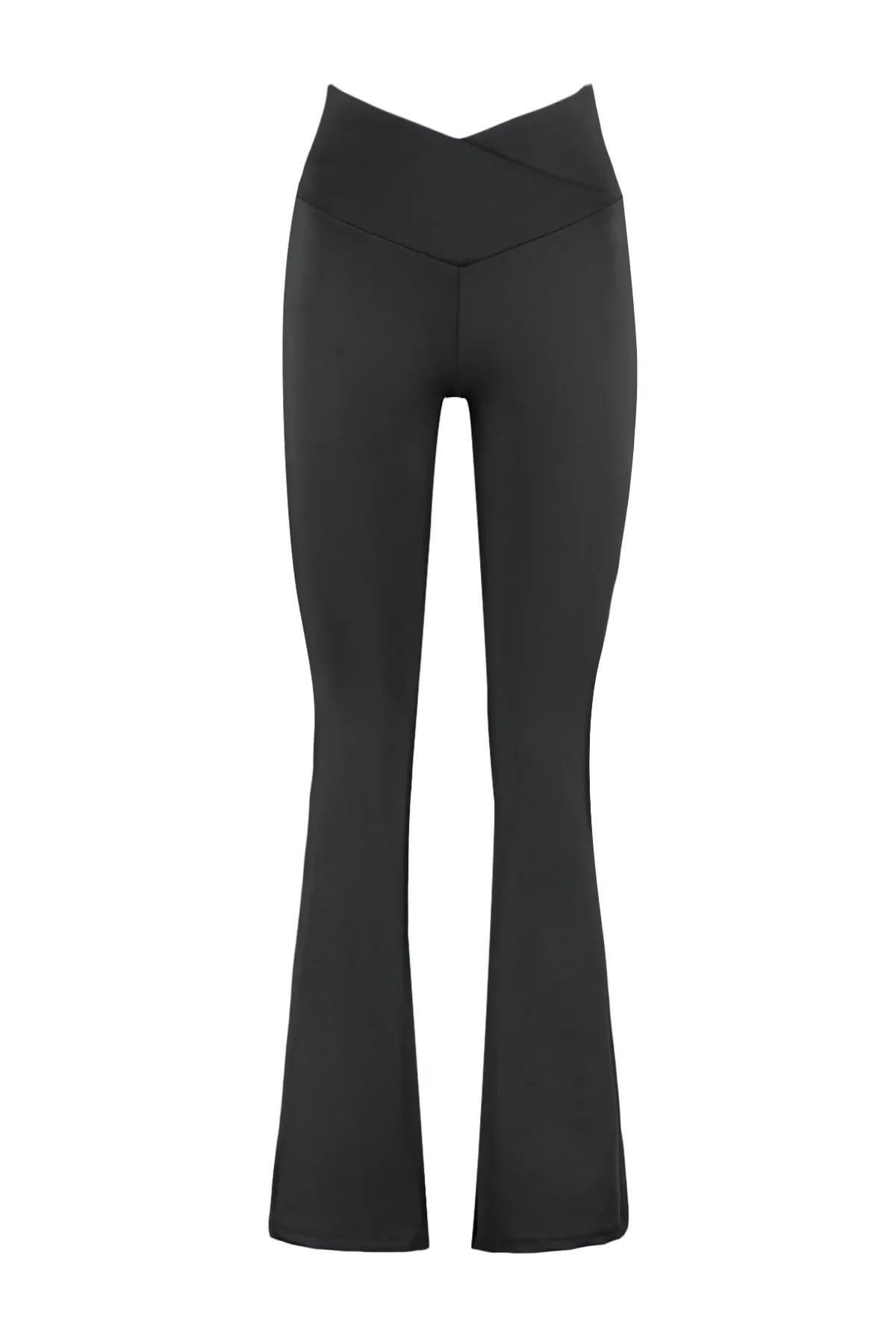 بنطال رياضي لليوغا بخصر مرتفع بحافة V متقاطعة، أسود, Black, large image number 6
