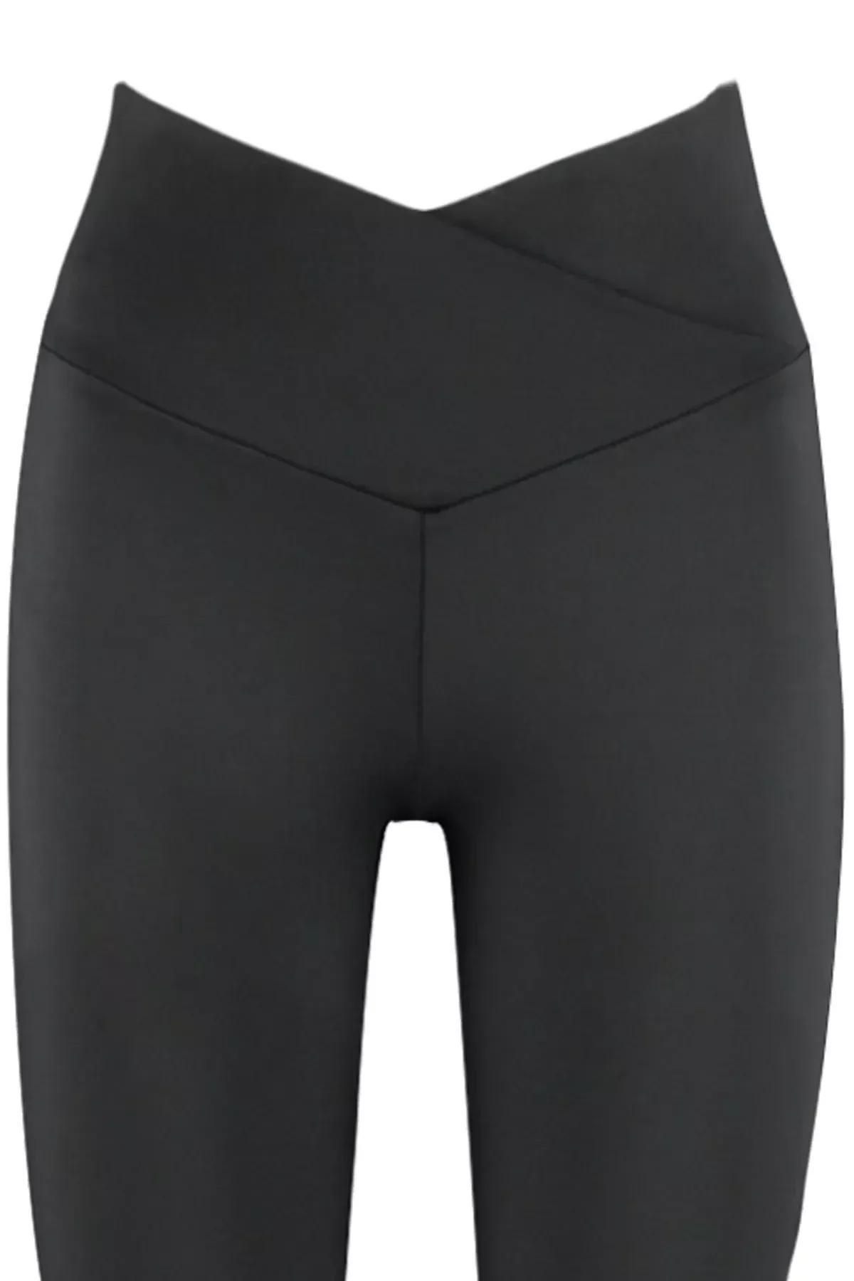 بنطال رياضي لليوغا بخصر مرتفع بحافة V متقاطعة، أسود, Black, large image number 7