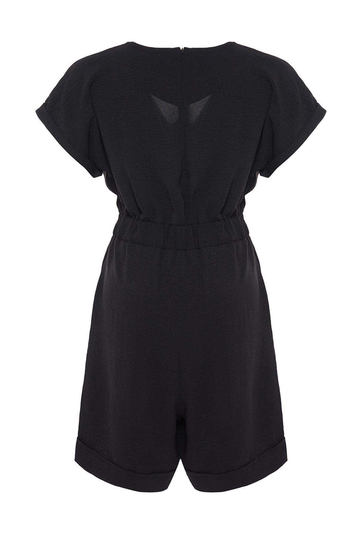 Trendyol - Black Relaxed V-Neck Plus Size Jumpsuit
