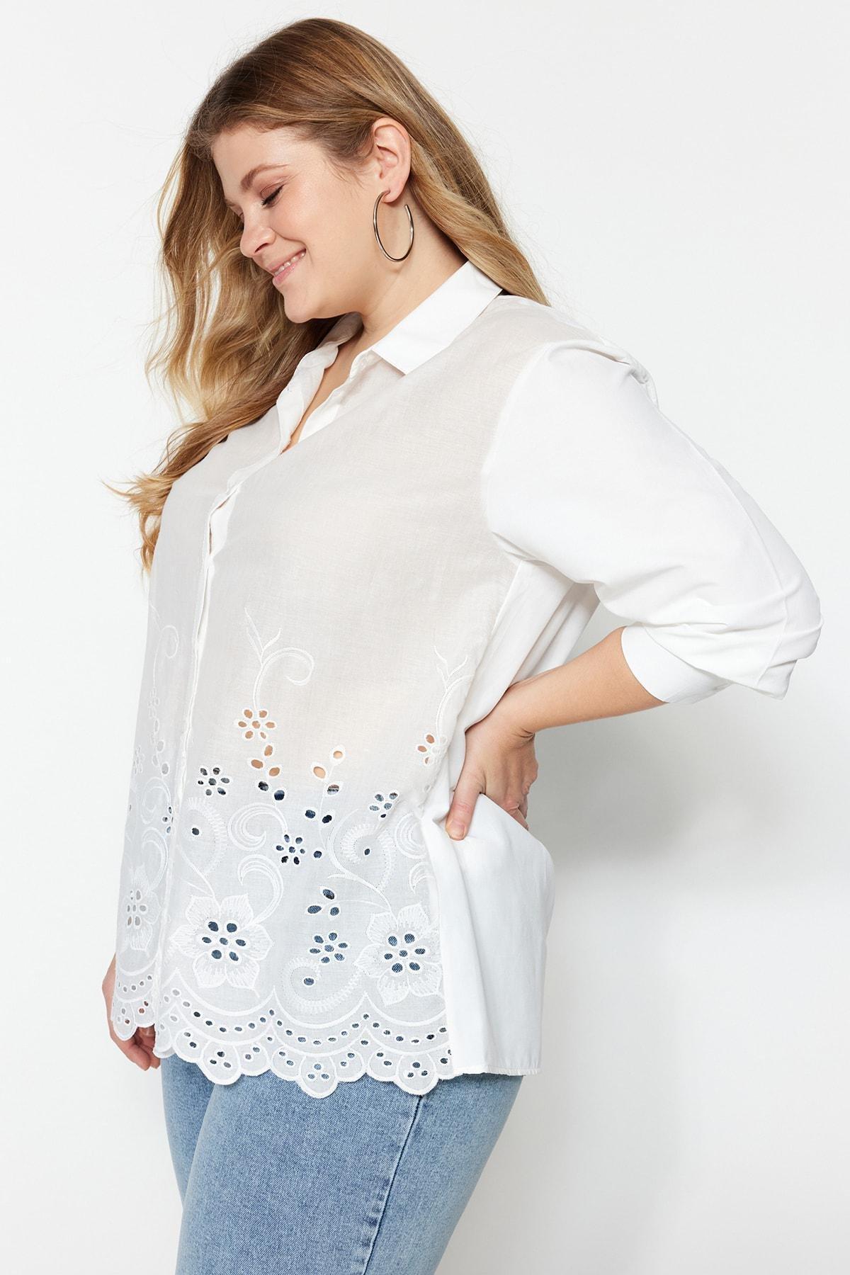 White Collared Plus Size Shirt, White, large image number 1