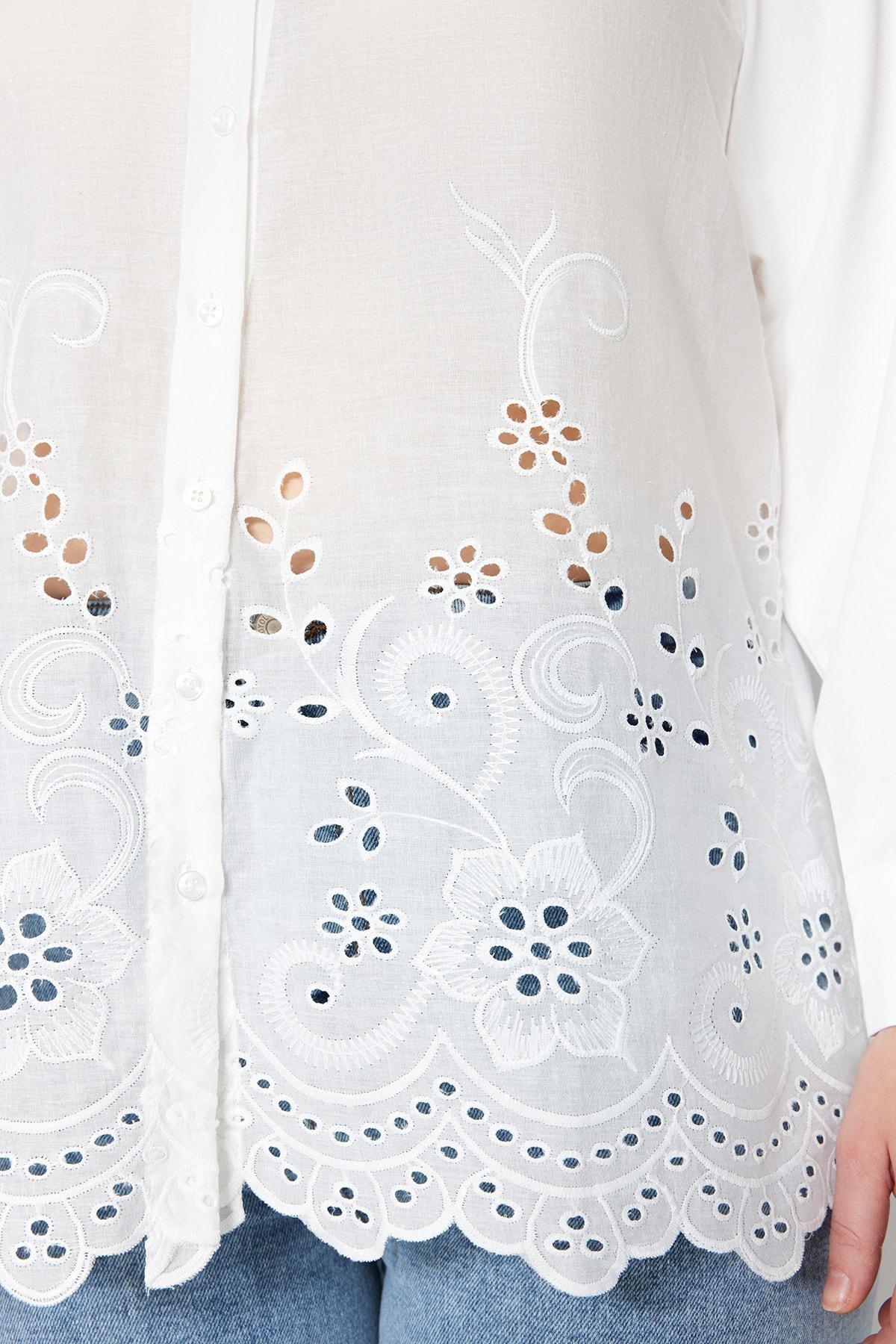 White Collared Plus Size Shirt, White, large image number 2