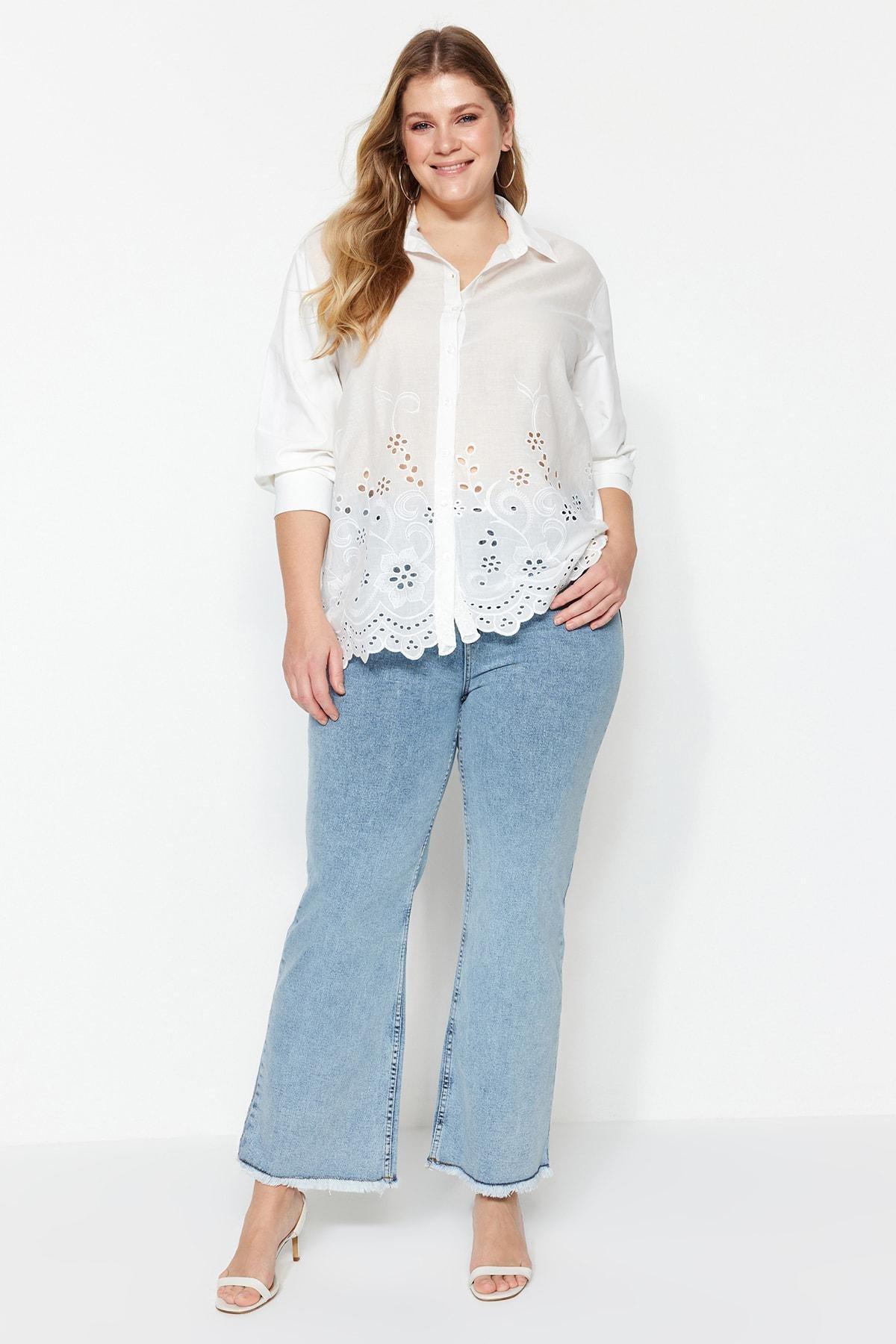 White Collared Plus Size Shirt, White, large image number 3