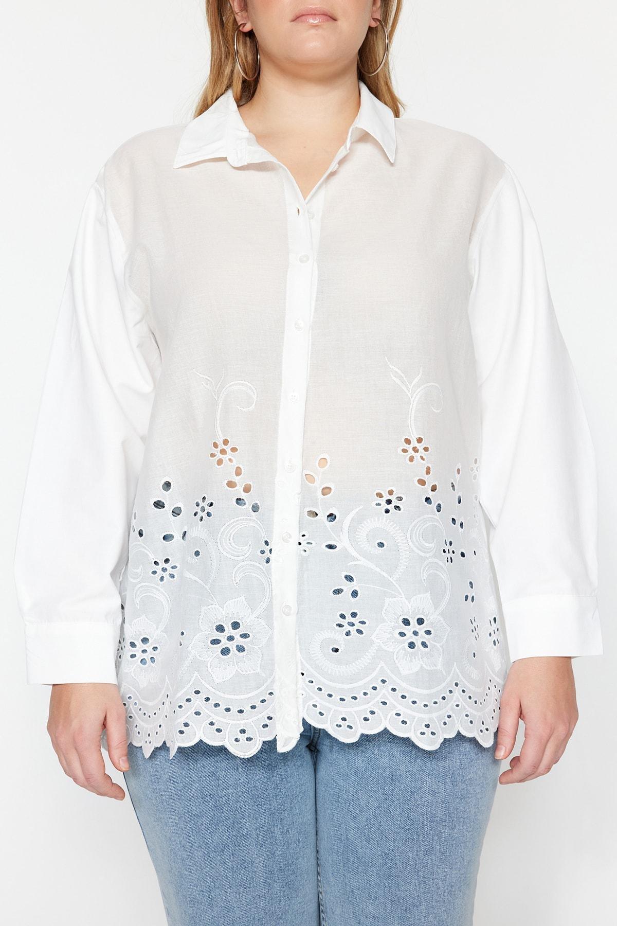 White Collared Plus Size Shirt, White, large image number 4