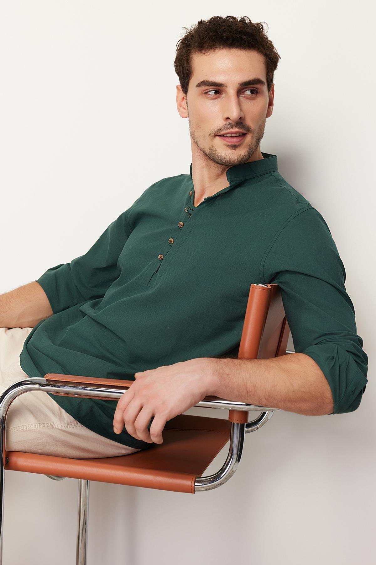 Green Slim Fit Cotton Shirt, , large image number 0
