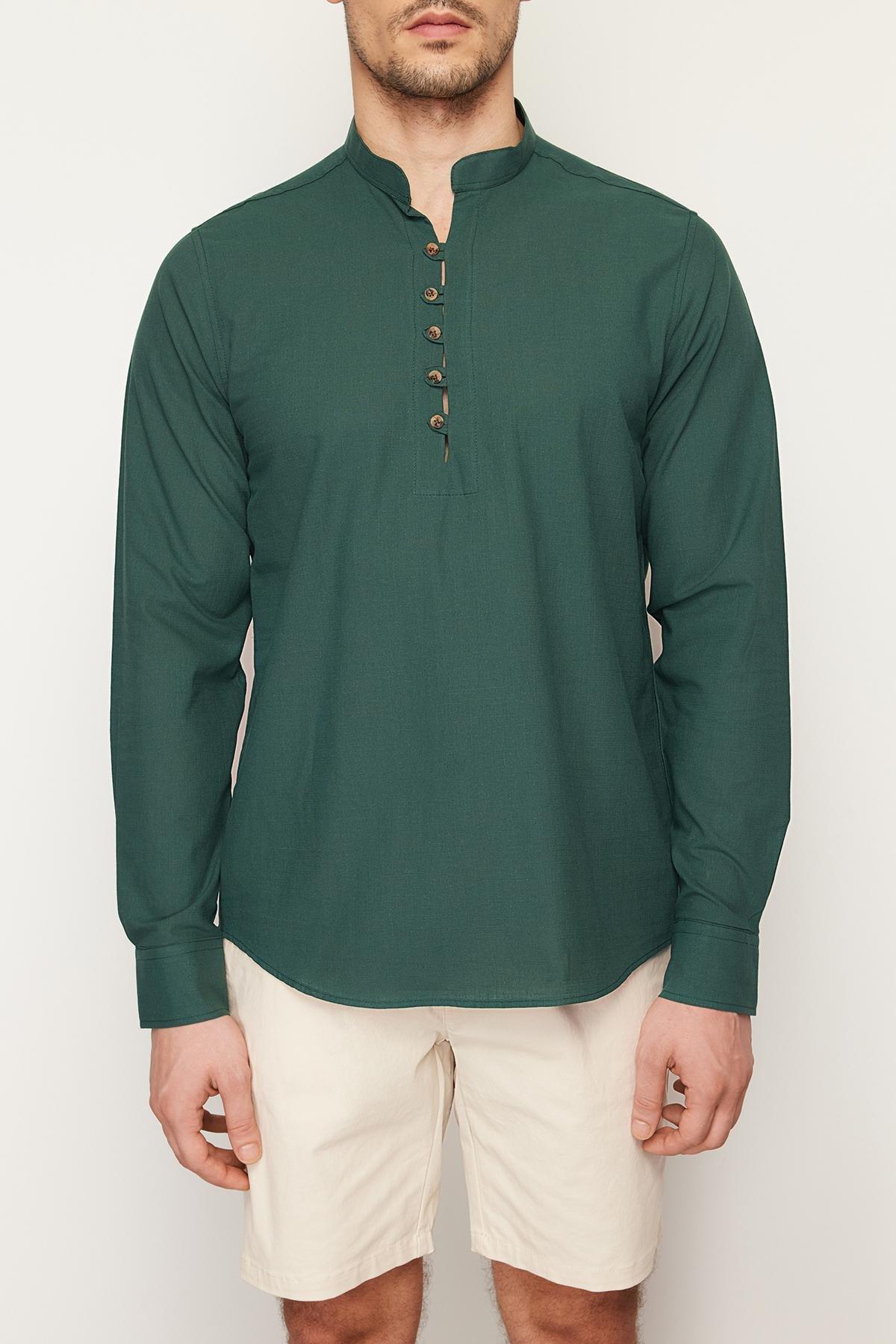 Green Slim Fit Cotton Shirt, , large image number 1