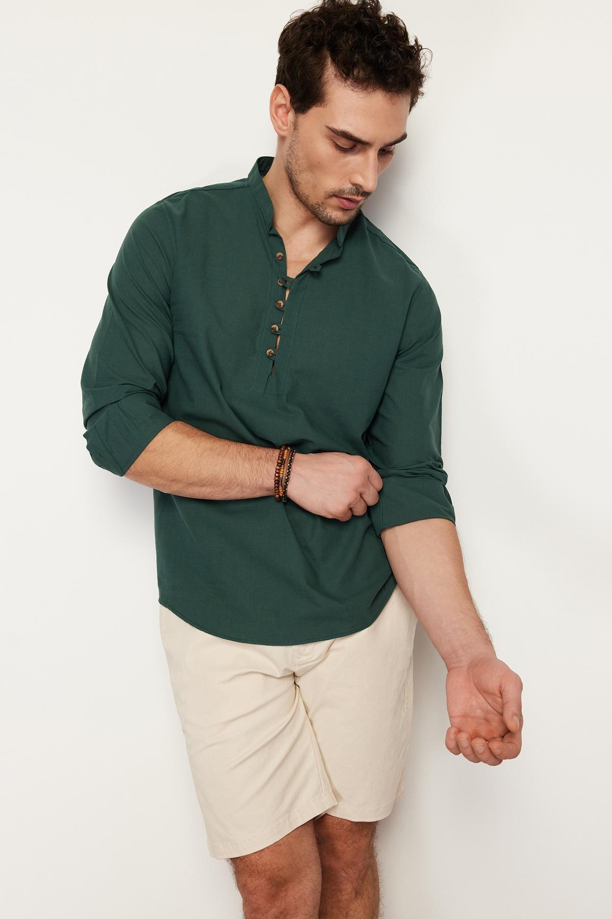 Green Slim Fit Cotton Shirt, , large image number 3