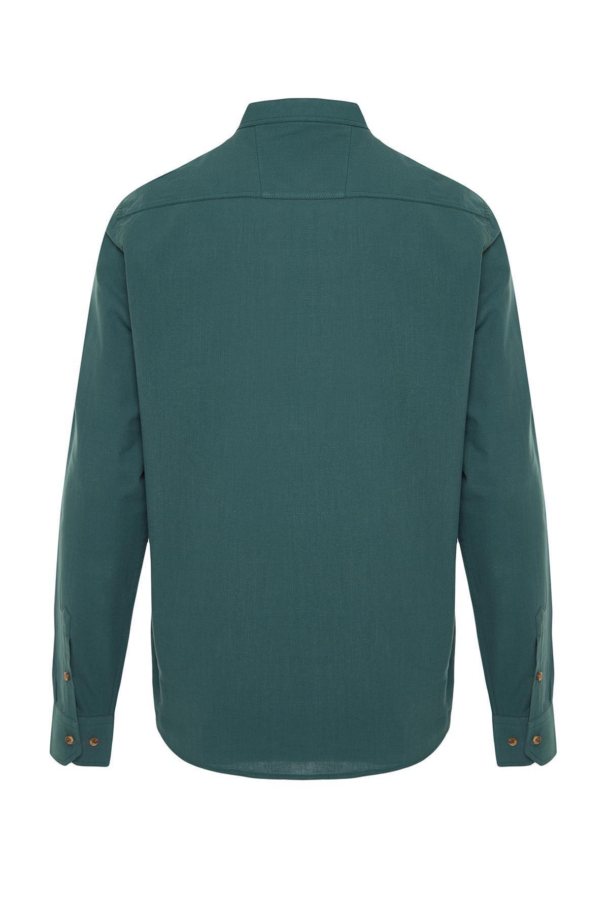 Green Slim Fit Cotton Shirt, , large image number 5