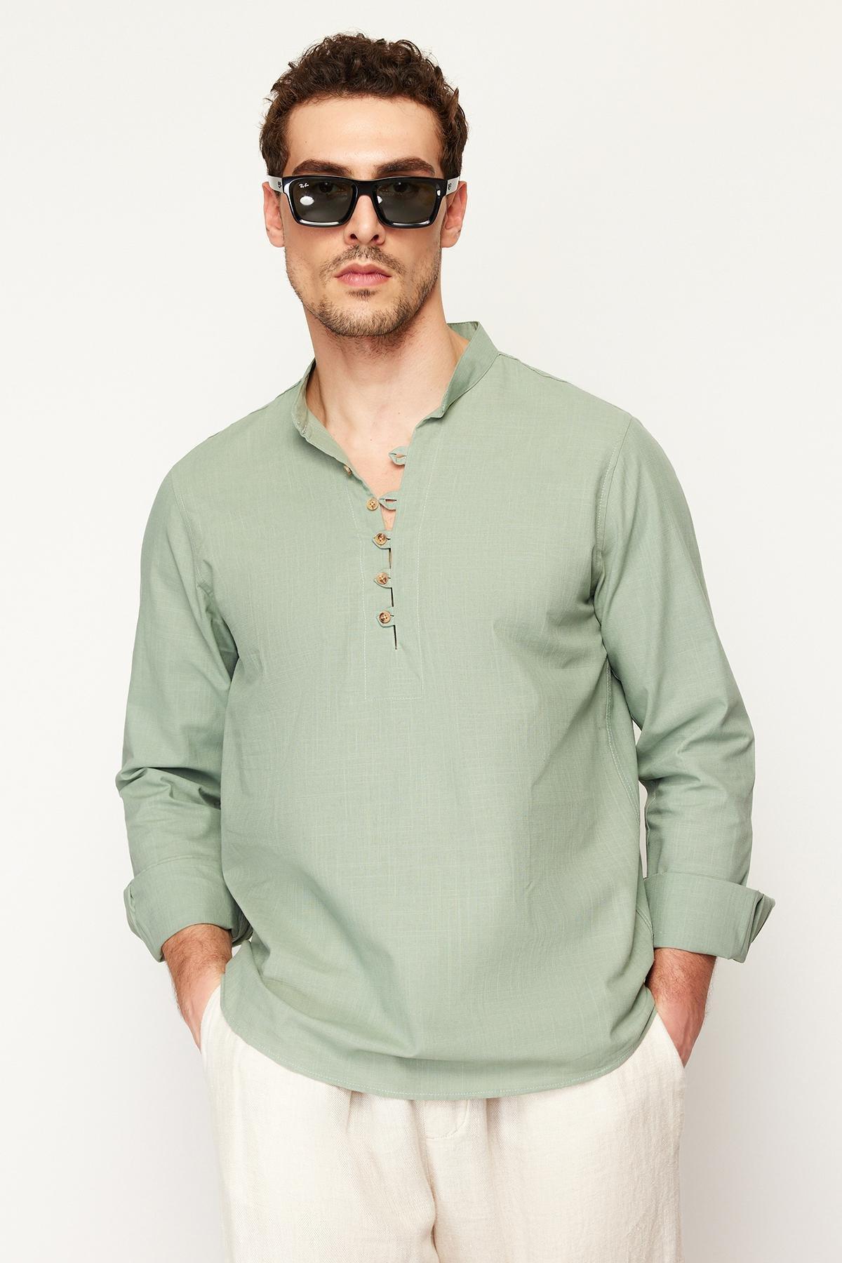 Khaki Collared Cotton Shirt, , large image number 0