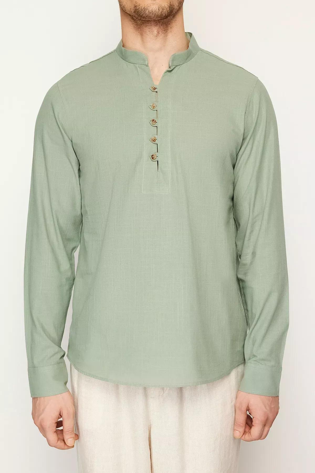 Khaki Collared Cotton Shirt, Light Khaki, medium