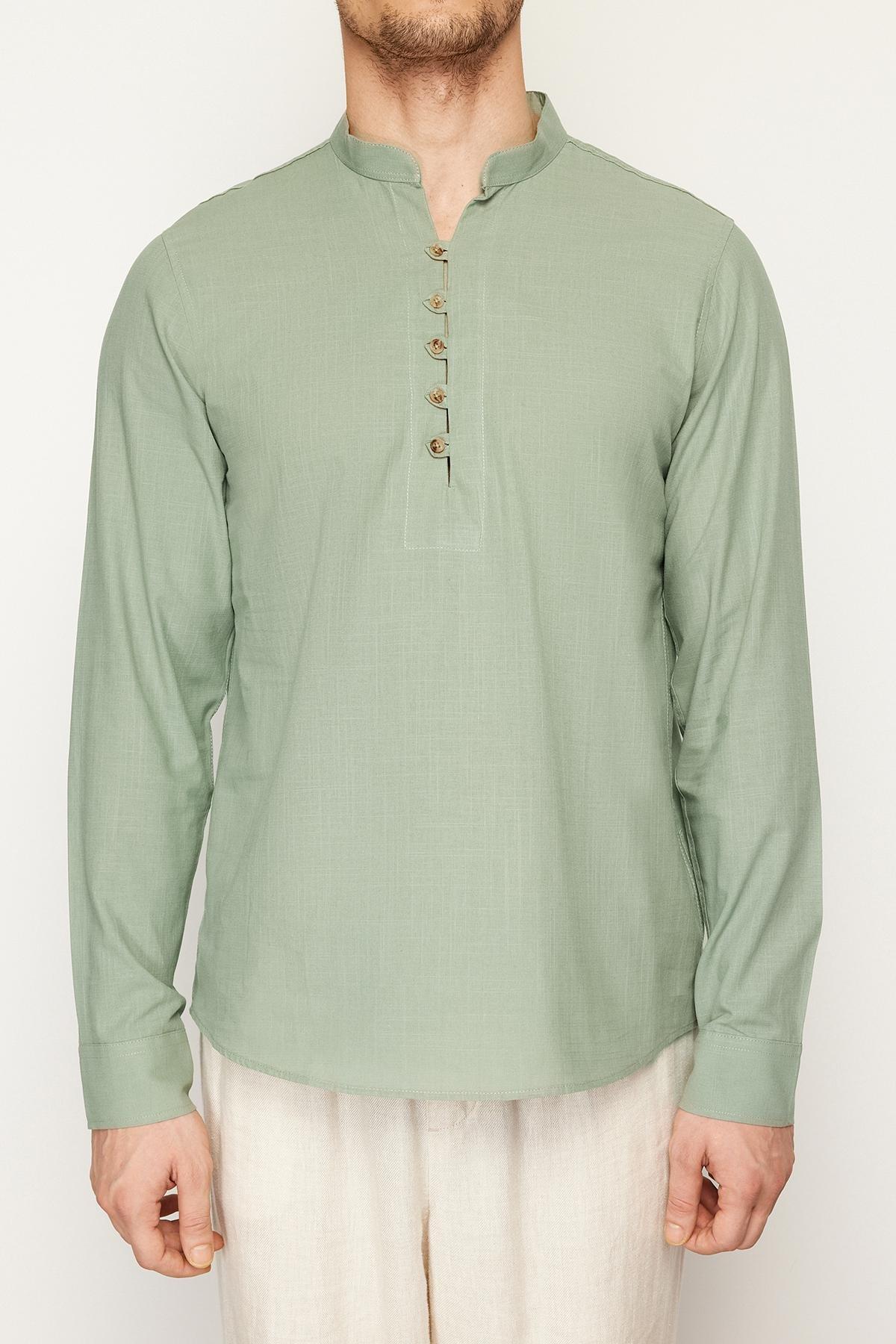 Khaki Collared Cotton Shirt, , large image number 3