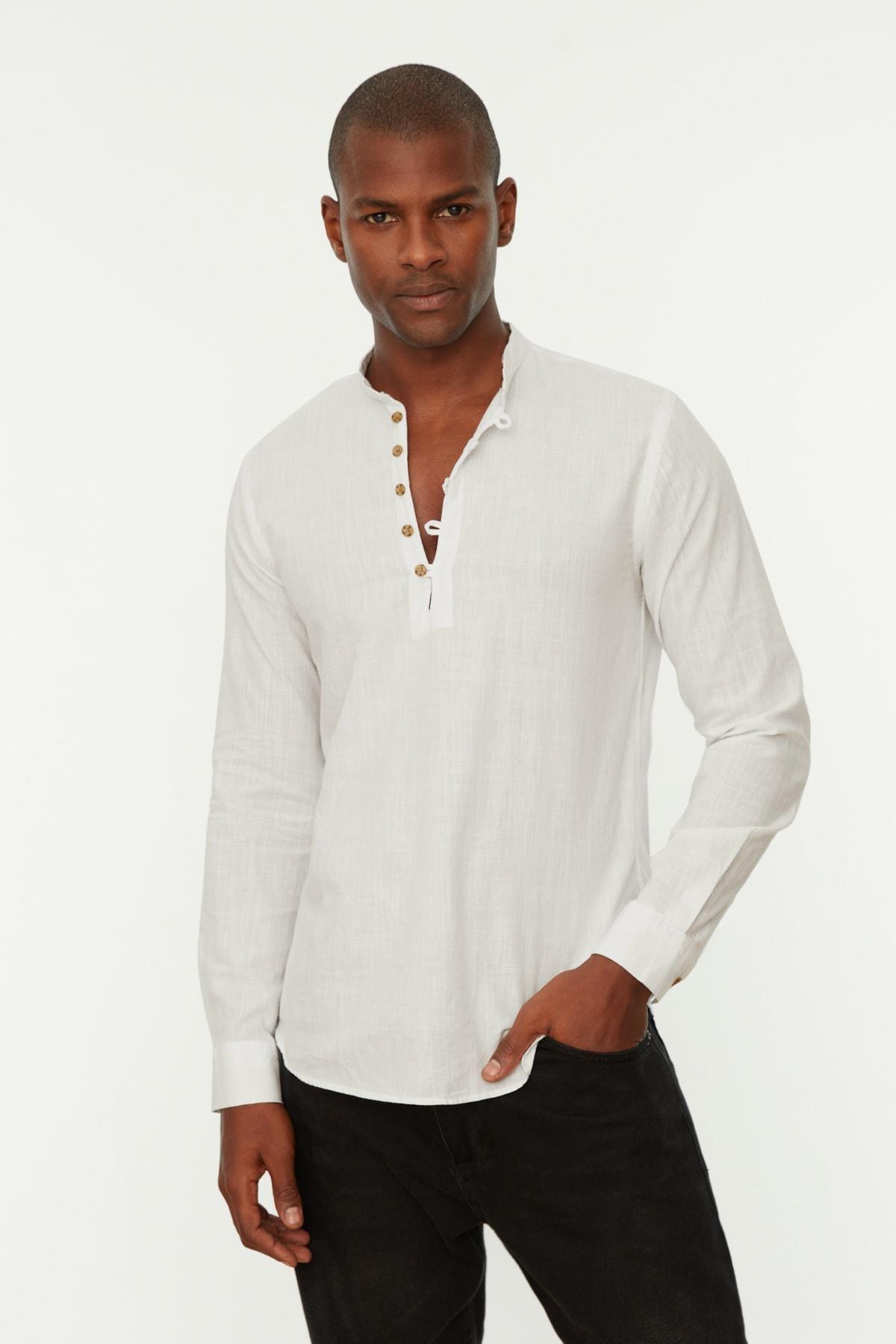 White Fitted Cotton Shirt, , large image number 1