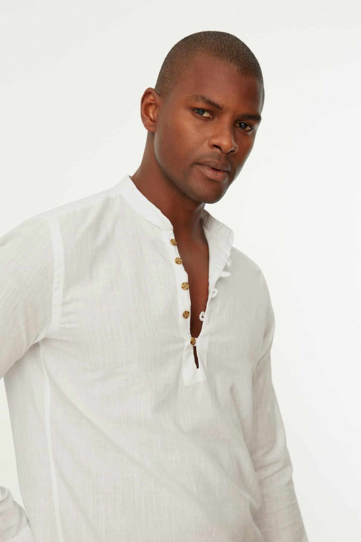 White Fitted Cotton Shirt, , large image number 3