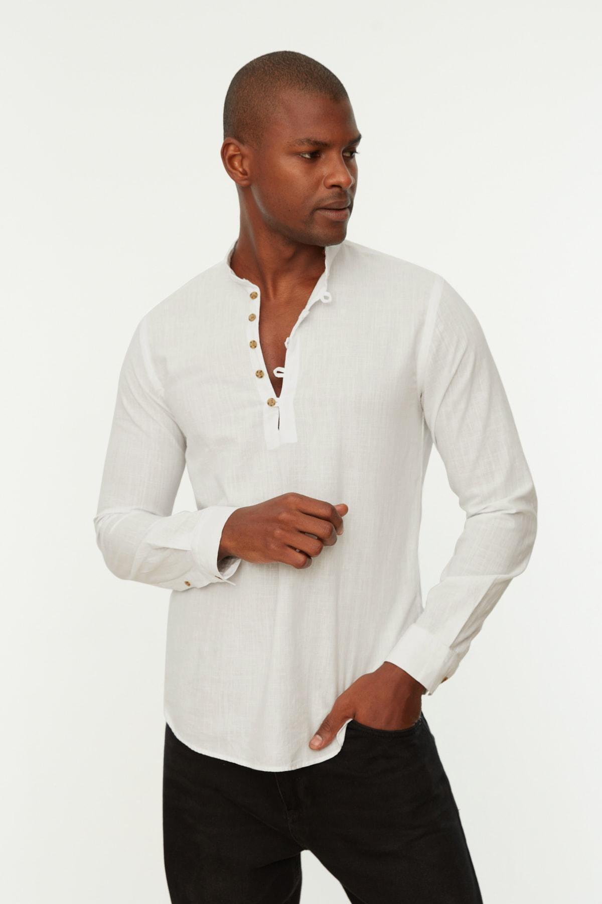 White Fitted Cotton Shirt, , large image number 4
