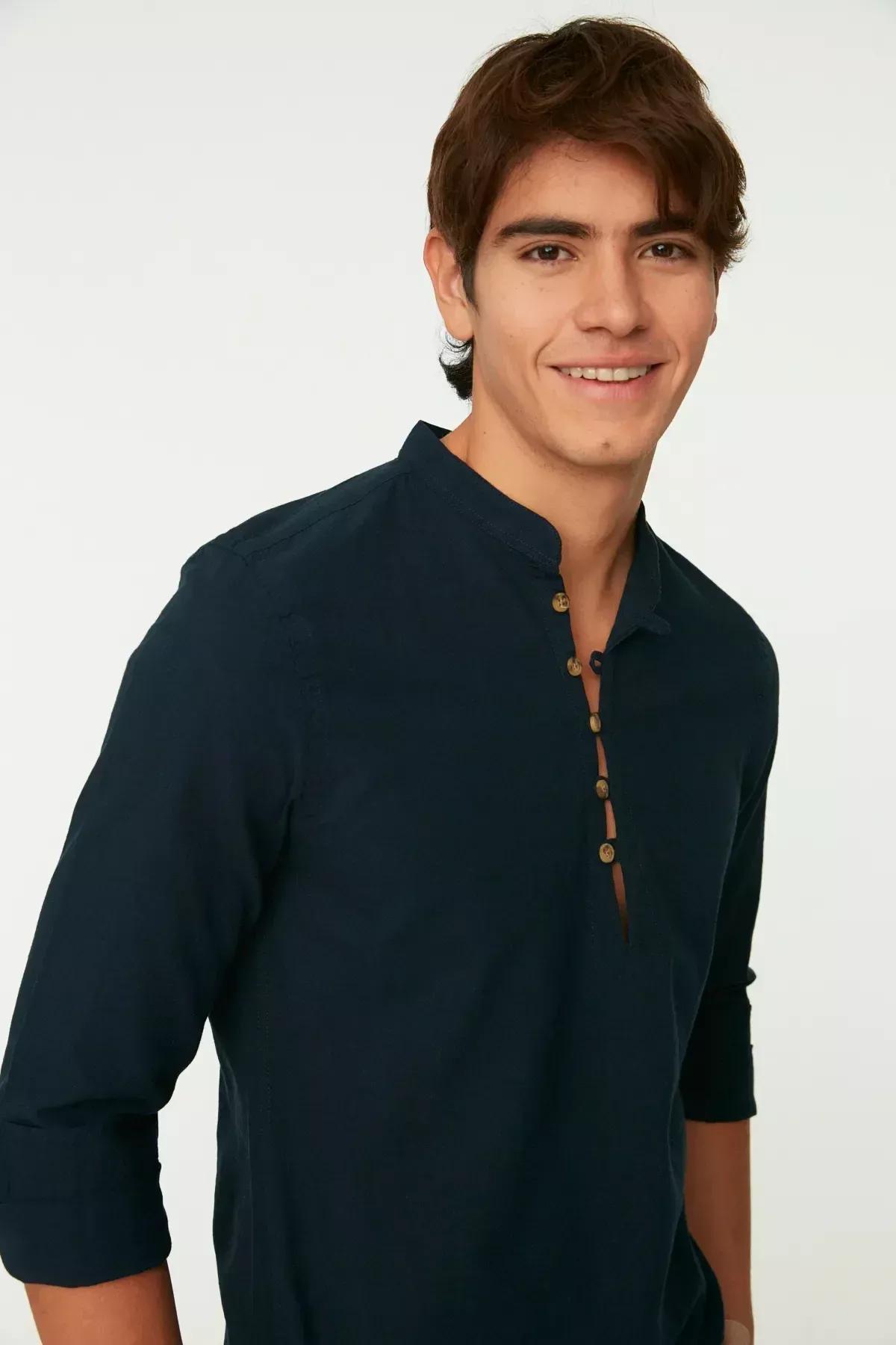 Blue Fitted Shirt, Dark blue, large image number 2