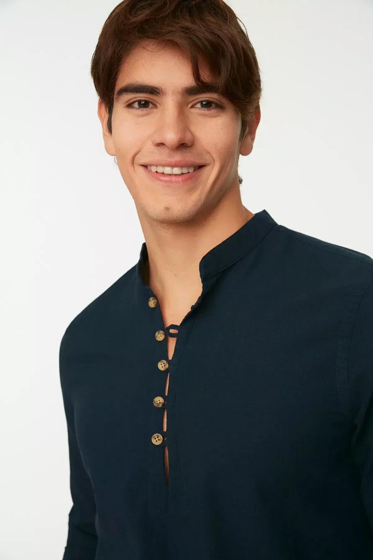 Blue Fitted Shirt, Dark blue, large image number 3