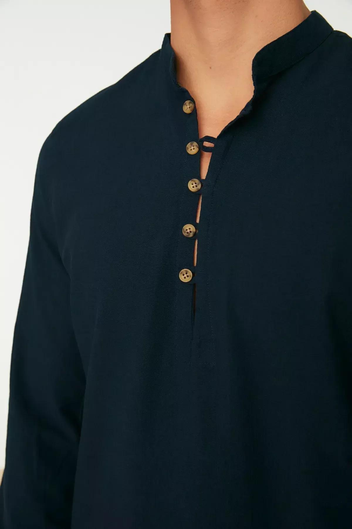 Blue Fitted Shirt, Dark blue, large image number 4