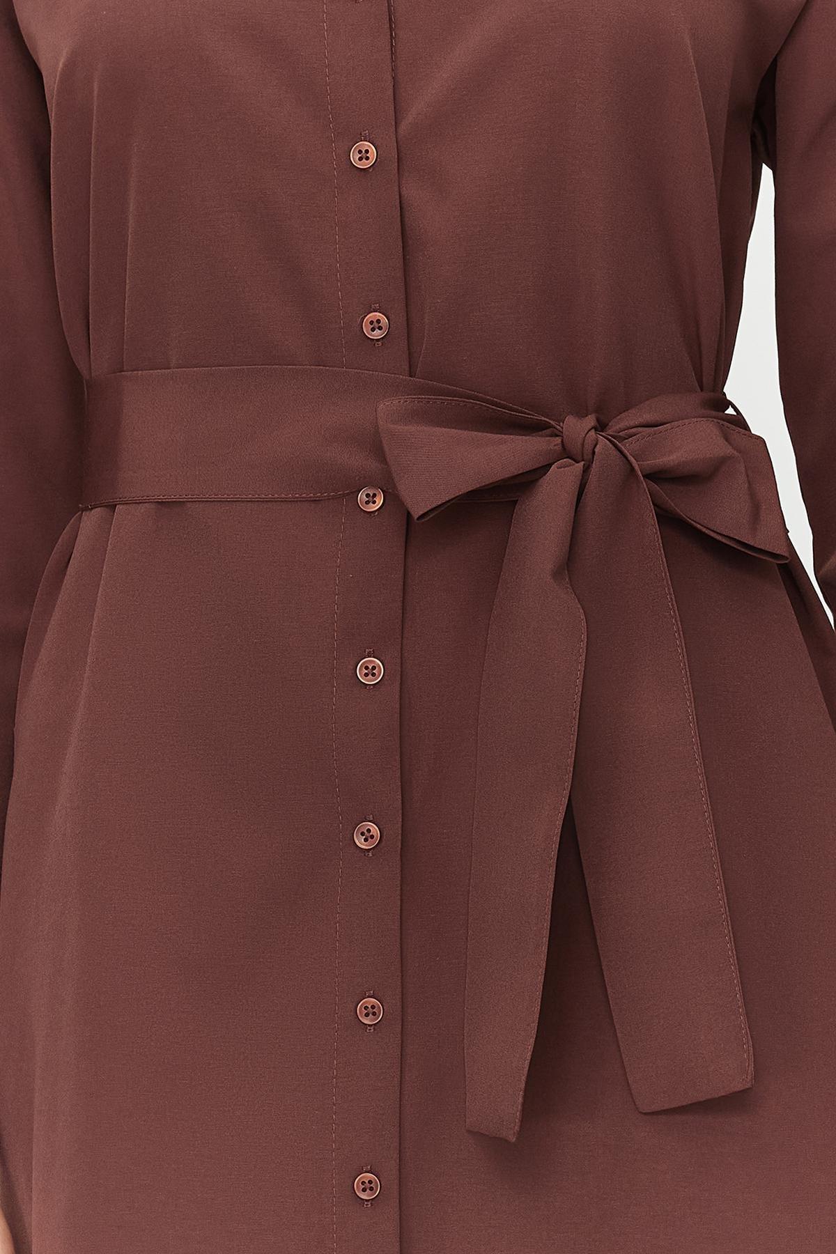 Brown Belted Cuffed Cotton Woven Shirt Dress, , large image number 4