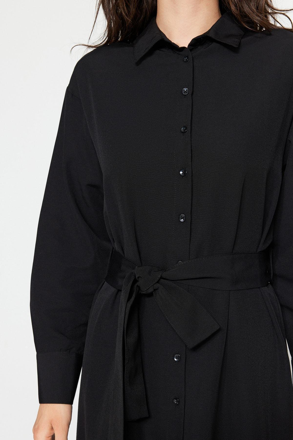 Black Knotted Belt Shirt Dress, , large image number 3