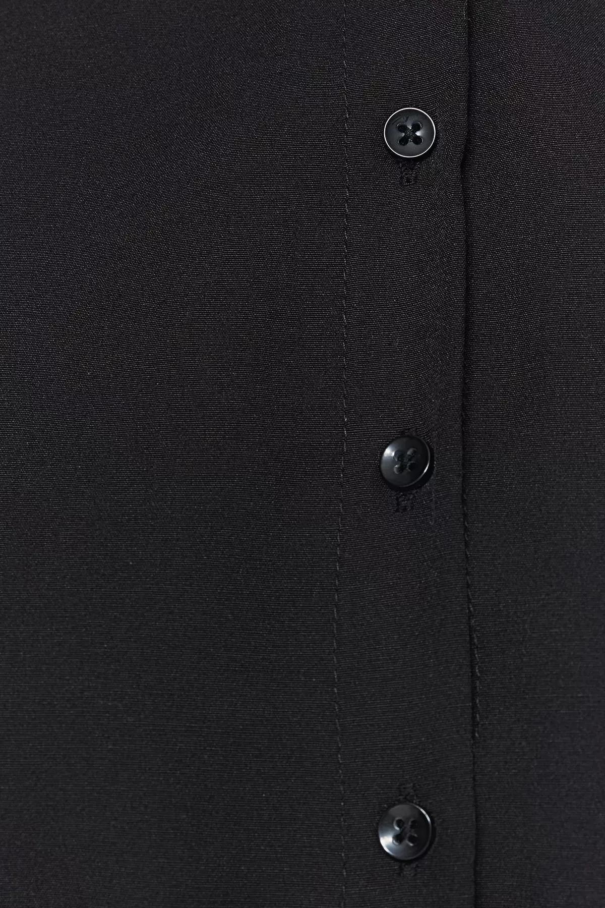 Black Knotted Belt Shirt Dress, Black, large image number 4