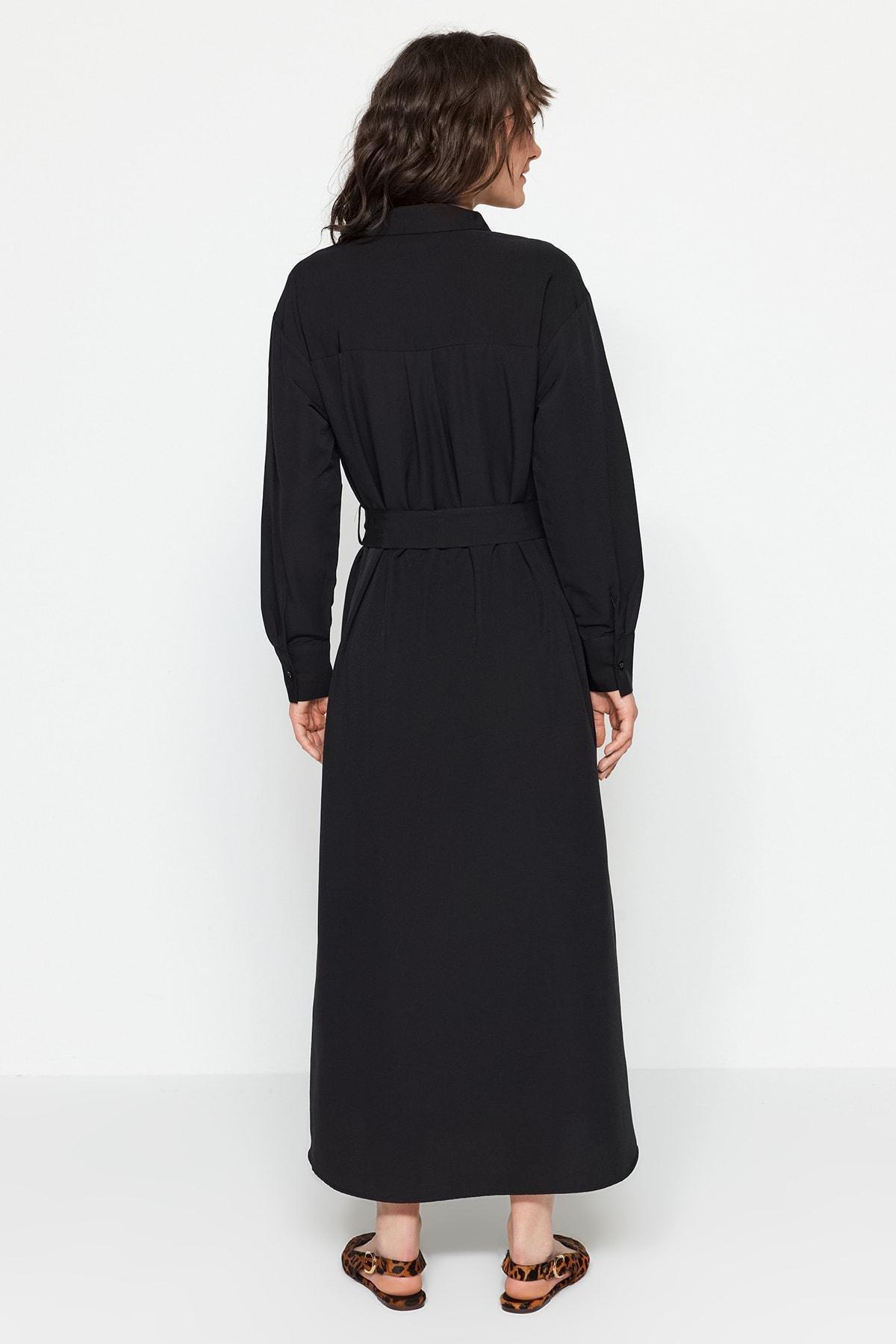 Trendyol - Black Knotted Belt Shirt Dress