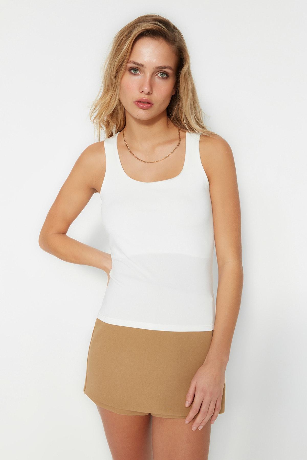 White Fitted Square Collar Tank Top, , large image number 1